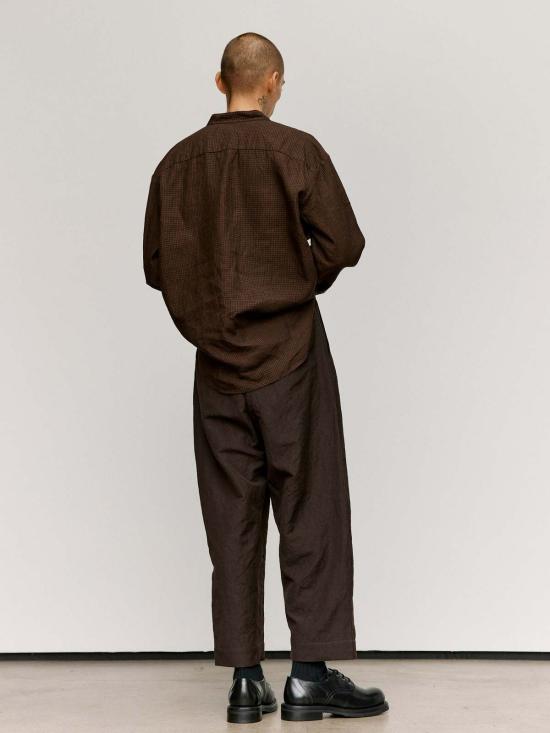  Evan Kinori 폴로 티셔츠 에반 키노리 브라운 & 블랙 로그우드 오버다이 린넨 팝오버 셔츠 - OTHER BRANDS