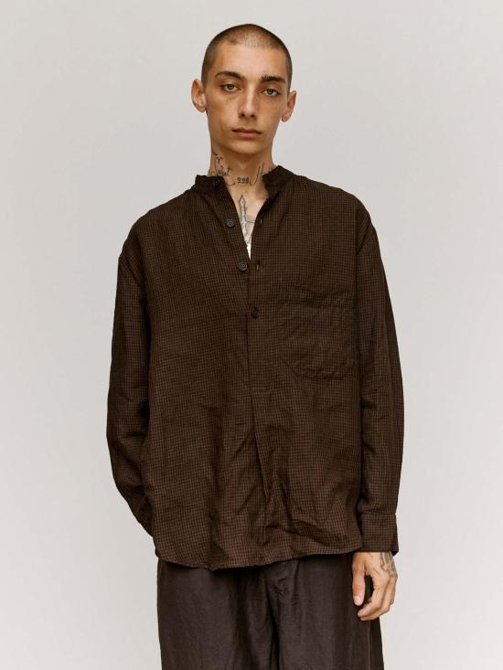  Evan Kinori 폴로 티셔츠 에반 키노리 브라운 & 블랙 로그우드 오버다이 린넨 팝오버 셔츠 - OTHER BRANDS