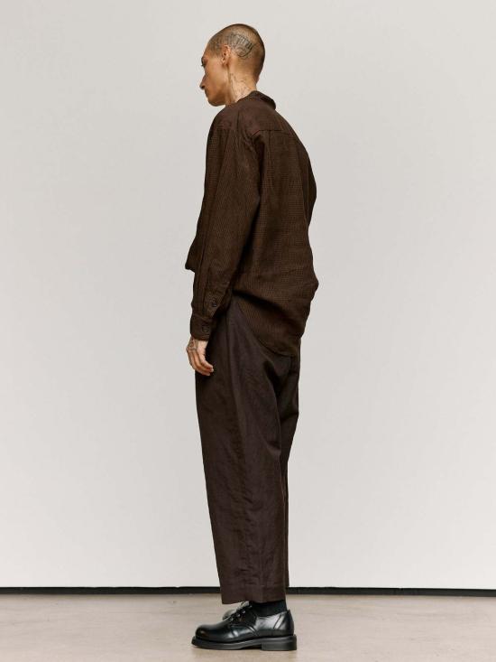  Evan Kinori 폴로 티셔츠 에반 키노리 브라운 & 블랙 로그우드 오버다이 린넨 팝오버 셔츠 - OTHER BRANDS