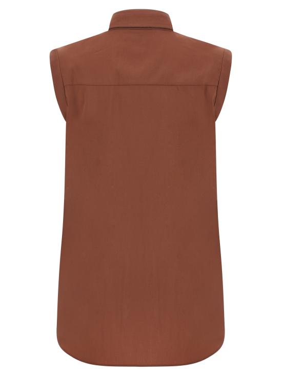 26SS 브루넬로 쿠치넬리 샤이니 트리밍 스트레치 코튼 포플린 슬리브리스 셔츠 M0091MA616C4182 Brown - BRUNELLO CUCINELLI