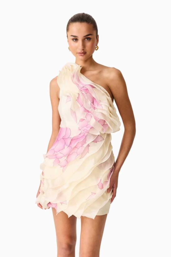  엘리아트 숏 원피스 엘리엇 로바 원숄더 미니 드레스 크림 & 핑크 플로럴 - ELLIATT