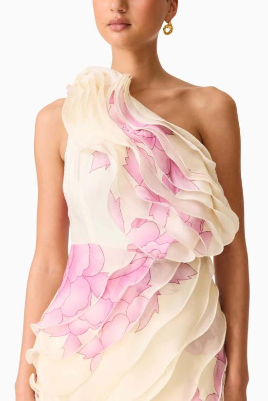  엘리아트 숏 원피스 엘리엇 로바 원숄더 미니 드레스 크림 & 핑크 플로럴 - ELLIATT