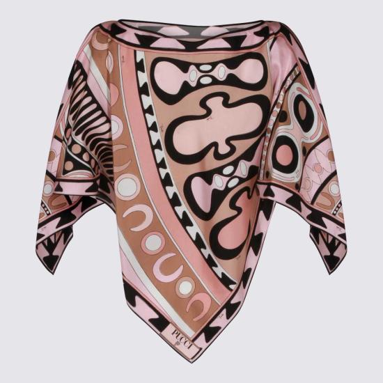  푸찌 블라우스 푸치 핑크 앤 블랙 실크 탱크탑 - PUCCI