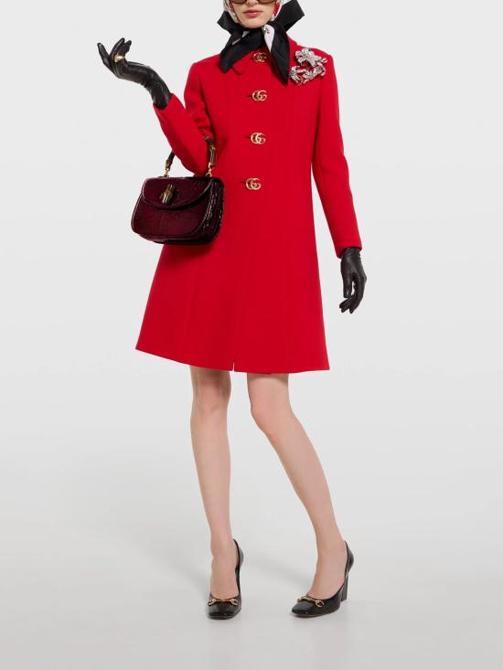 26SS 구찌 더블 G 버튼 울 나떼 코트 860471 ZHW106544 Red - GUCCI