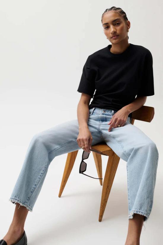  피스톨라 데님 팬츠 렉시 미드라이즈 보우드 스트레이트 데님 진 돌체 비타 빈티지 - PISTOLA