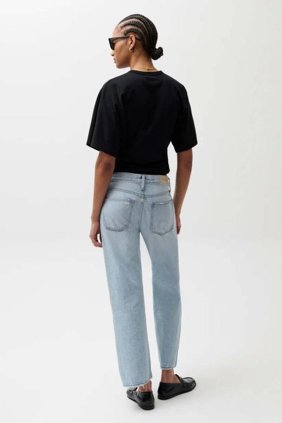  피스톨라 데님 팬츠 렉시 미드라이즈 보우드 스트레이트 데님 진 돌체 비타 빈티지 - PISTOLA