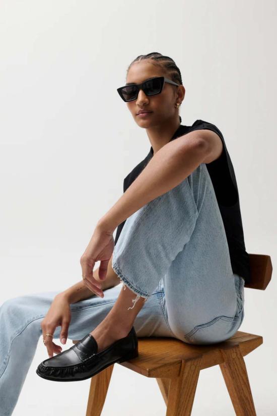  피스톨라 데님 팬츠 렉시 미드라이즈 보우드 스트레이트 데님 진 돌체 비타 빈티지 - PISTOLA