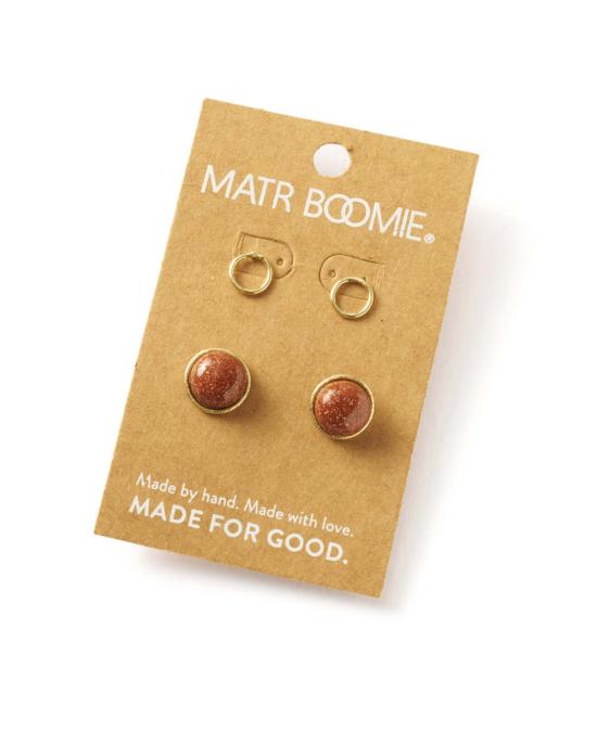  마트르 부미 이어링 인달리 골드스톤 준보석 스터드 귀걸이 세트 (2개) - MATR BOOMIE
