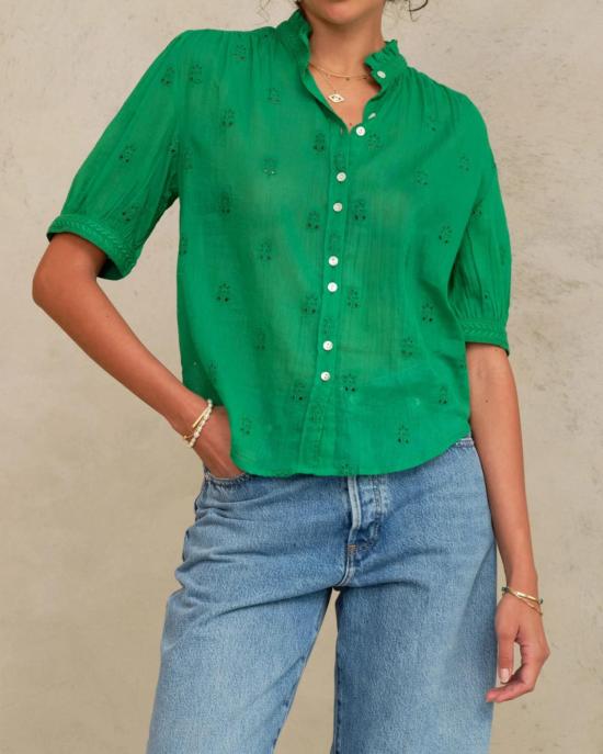  엠에이비이 셔츠 M.A.B.E 프라니 자수 탑 그린 - M.A.B.E