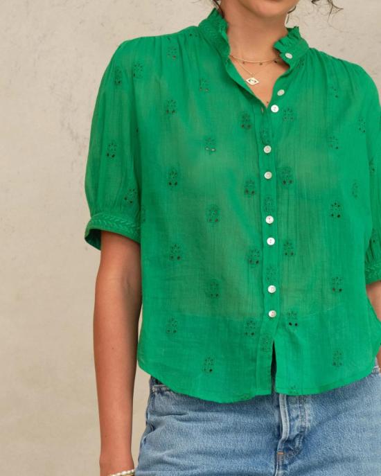  엠에이비이 셔츠 M.A.B.E 프라니 자수 탑 그린 - M.A.B.E