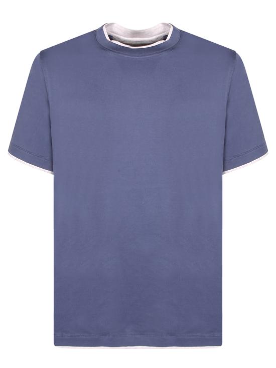 26SS 브루넬로 쿠치넬리 자수 로고 티셔츠 M0B137427 CBL48 Blue