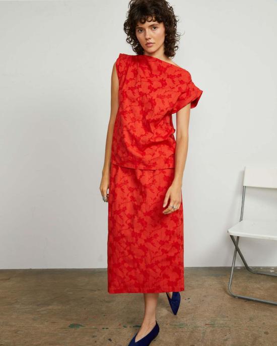  론 민소매 티셔츠 Lwn 핀치 탑 플로럴 자카드 - LWN