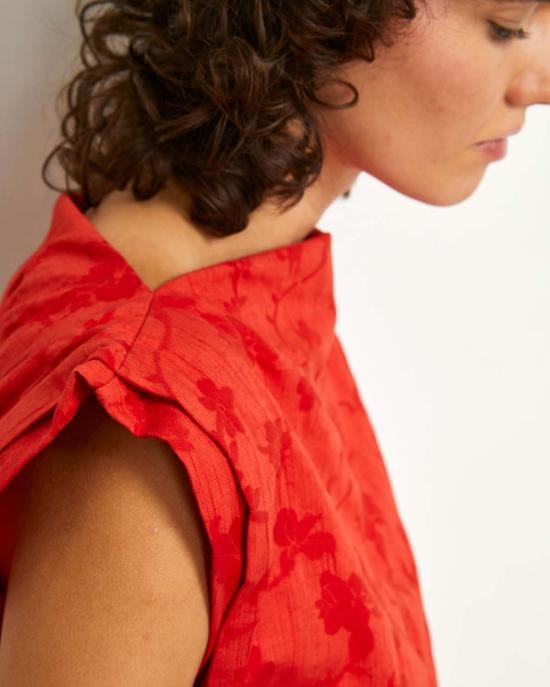  론 민소매 티셔츠 Lwn 핀치 탑 플로럴 자카드 - LWN