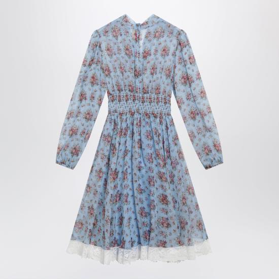 26SS 돌체앤가바나 스몰 플라워 부케 프린트 쉬폰 드레스 F611ZTIS10F Light blue - DOLCE & GABBANA