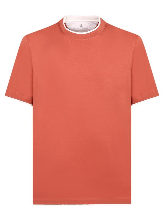 26SS 브루넬로 쿠치넬리 자수 로고 티셔츠 M0B137427 CQP04 Orange