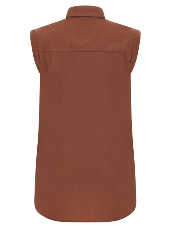 26SS 브루넬로 쿠치넬리 샤이니 트리밍 스트레치 코튼 포플린 슬리브리스 셔츠 M0091MA616C4182 - BRUNELLO CUCINELLI