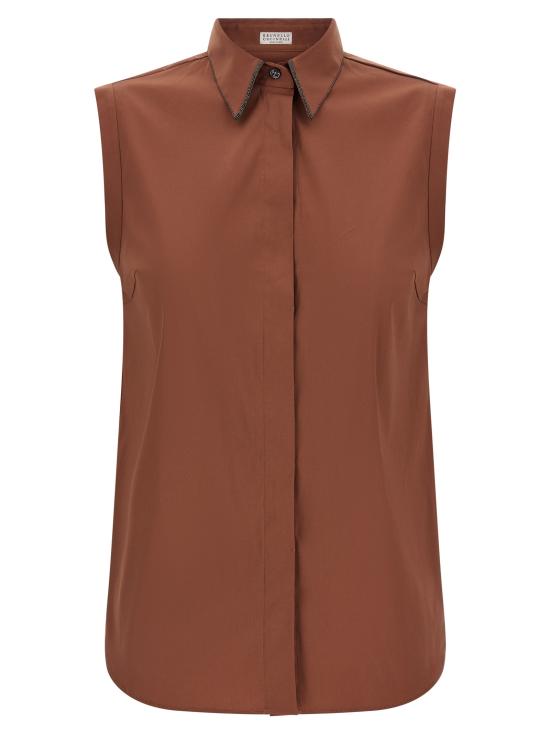 26SS 브루넬로 쿠치넬리 샤이니 트리밍 스트레치 코튼 포플린 슬리브리스 셔츠 M0091MA616C4182