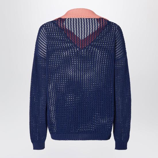 26SS 펜디 시스루 케이블 코튼 니트 폴로 스웨터 FZE077AYY3 Blue - FENDI