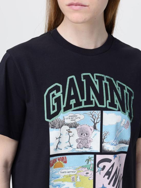 26SS 가니 코튼 저지 베어 코믹 테디 티셔츠 A1050070 252 Black - GANNI