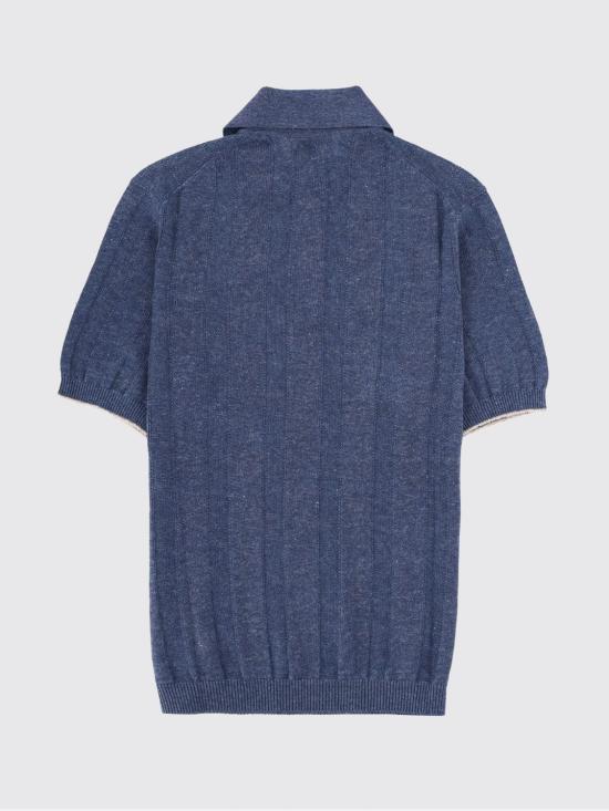 26SS 브루넬로 쿠치넬리 와이드 립 코튼 리넨니트 폴로셔츠 M2L707815 CYZ37 Blue - BRUNELLO CUCINELLI