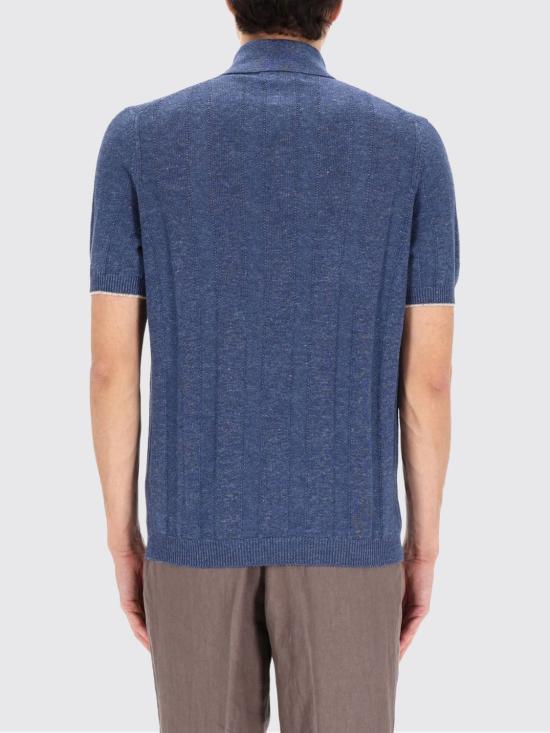 26SS 브루넬로 쿠치넬리 와이드 립 코튼 리넨니트 폴로셔츠 M2L707815 CYZ37 Blue - BRUNELLO CUCINELLI