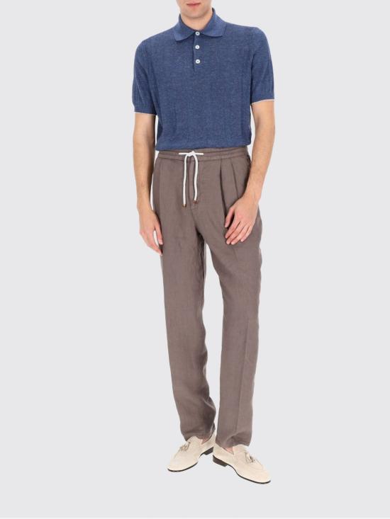 26SS 브루넬로 쿠치넬리 와이드 립 코튼 리넨니트 폴로셔츠 M2L707815 CYZ37 Blue - BRUNELLO CUCINELLI