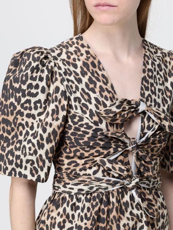 26SS 가니 레오파드 코튼 보우 밴드 미니 드레스 A1030250 943 Brown - GANNI