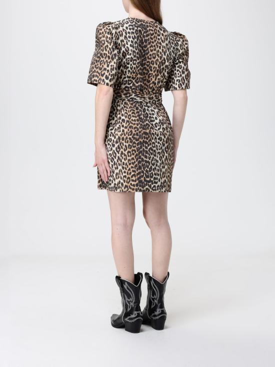 26SS 가니 레오파드 코튼 보우 밴드 미니 드레스 A1030250 943 Brown - GANNI