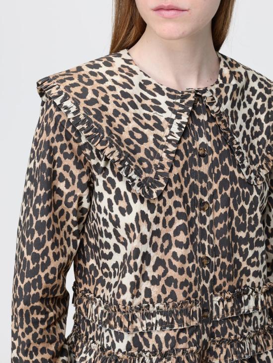 26SS 가니 레오파드 프린트 러플 셔프 A1040119 859 Brown - GANNI