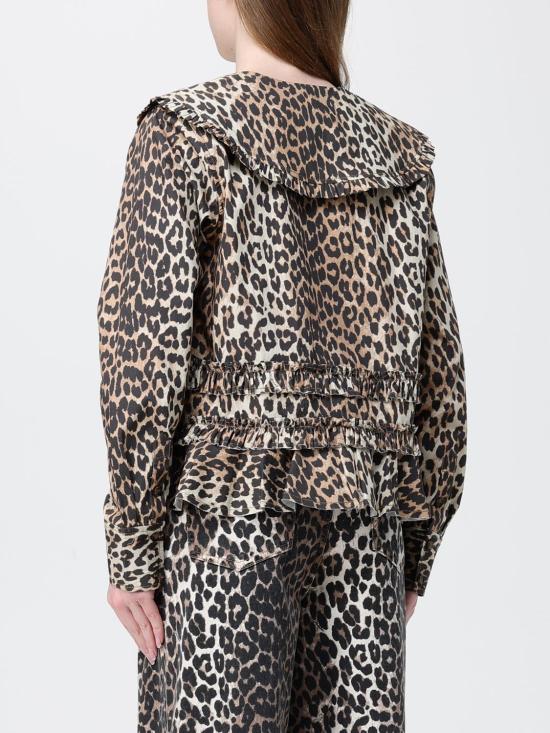 26SS 가니 레오파드 프린트 러플 셔프 A1040119 859 Brown - GANNI