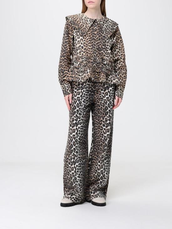 26SS 가니 레오파드 프린트 러플 셔프 A1040119 859 Brown - GANNI