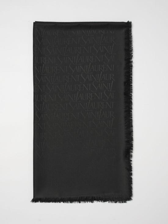 26SS 생로랑 라지 스퀘어 실크 울 자카드 스카프 7379303YN21 1000 Black