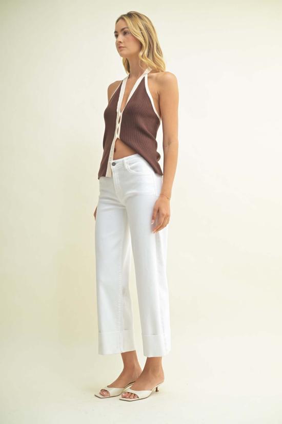  저스트 블랙 데님 데님 팬츠 시저컷 커프스 와이드 레그 진 다크 데님 - JUST BLACK DENIM