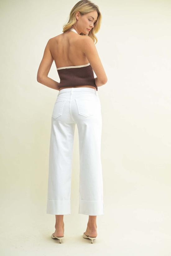  저스트 블랙 데님 데님 팬츠 시저컷 커프스 와이드 레그 진 다크 데님 - JUST BLACK DENIM