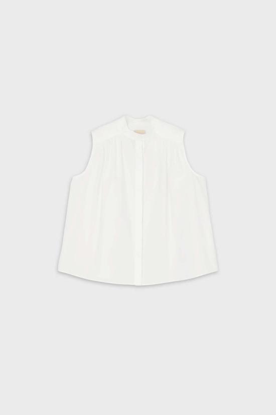  더룸 민소매 티셔츠 직조 방식으로 만든 주름 장식 멍에 셔츠 - THE LOOM