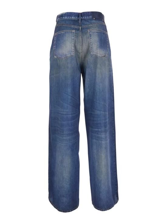  골든구스 데님 팬츠 골든 구스 저니 W의 남자친구 페기가 아카이브 데님 프린트 팬츠 블루를 입고 있는 모습 - GOLDEN GOOSE