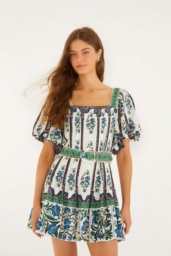  팜 리오 숏 원피스 마노엘라 반팔 벨트 미니 드레스 오프 화이트 - FARM RIO