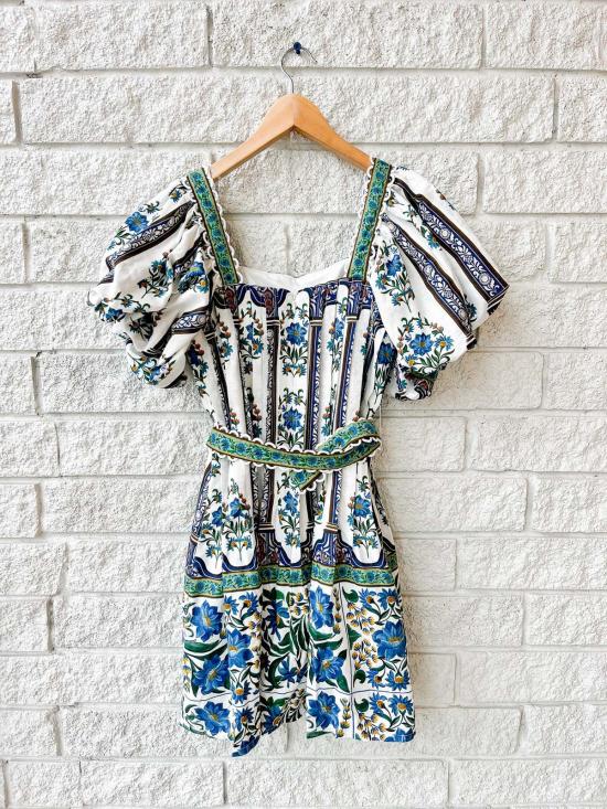  팜 리오 숏 원피스 마노엘라 반팔 벨트 미니 드레스 오프 화이트 - FARM RIO