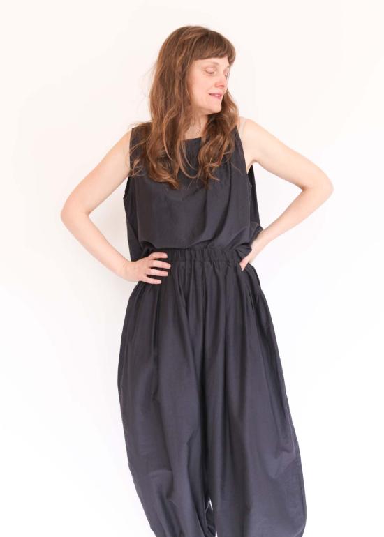  블랙 크레인 팔라초 팬츠 아카리 , 워시드 블랙 - BLACK CRANE