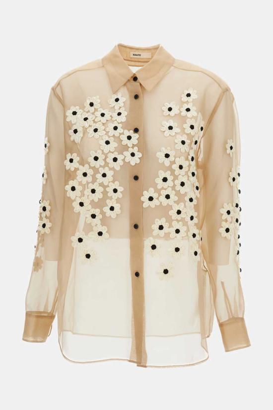  케이트 블라우스 카이트 아르고 탑, 꽃 자수 장식, 베이지색