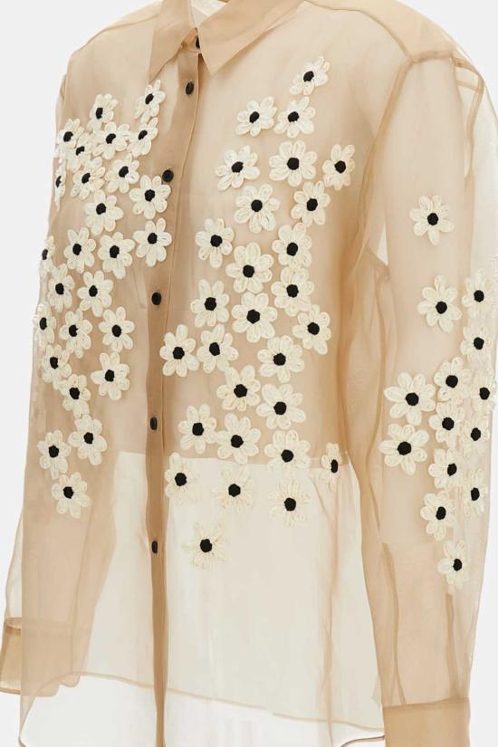  케이트 블라우스 카이트 아르고 탑, 꽃 자수 장식, 베이지색 - KHAITE