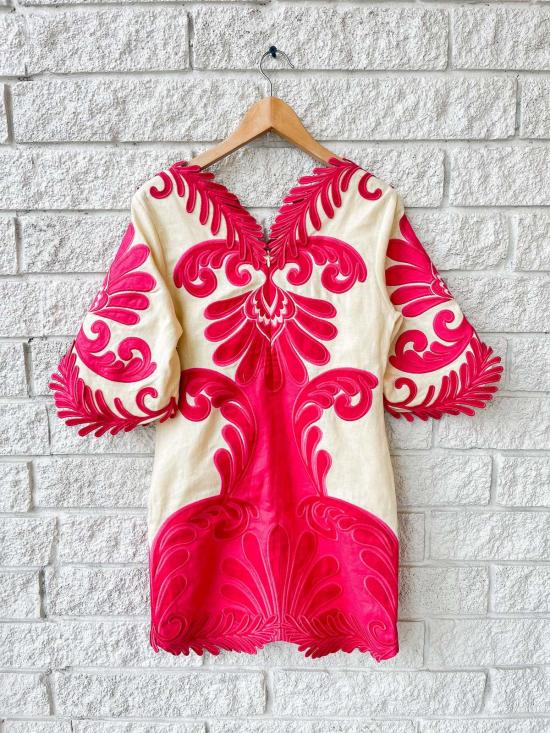  팜 리오 숏 원피스 스프링 아라베스크 핑크 반팔 미니 드레스 - FARM RIO