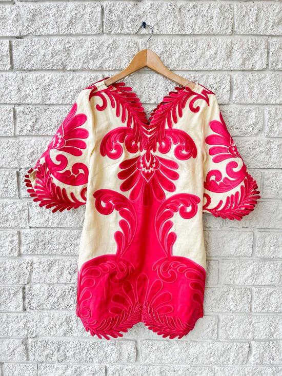  팜 리오 숏 원피스 스프링 아라베스크 핑크 반팔 미니 드레스