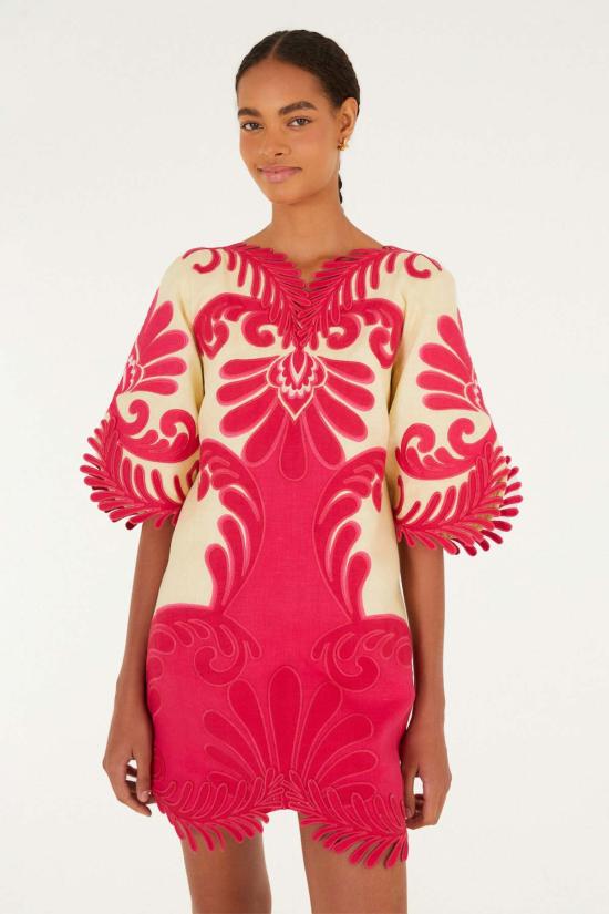  팜 리오 숏 원피스 스프링 아라베스크 핑크 반팔 미니 드레스 - FARM RIO