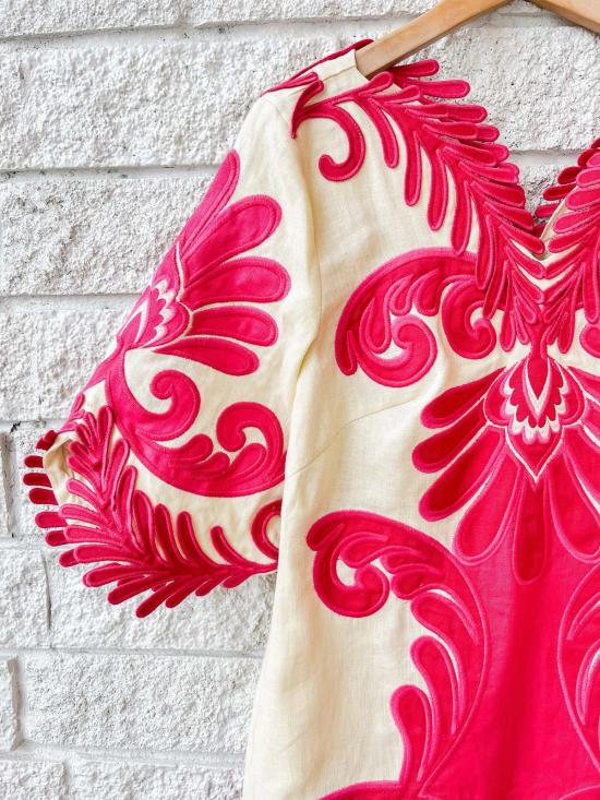  팜 리오 숏 원피스 스프링 아라베스크 핑크 반팔 미니 드레스 - FARM RIO