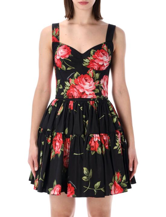 26SS 돌체앤가바나 로즈 부케 프린트 코튼 뷔스티에 탑 F7BB1THS5UT HN5ZN