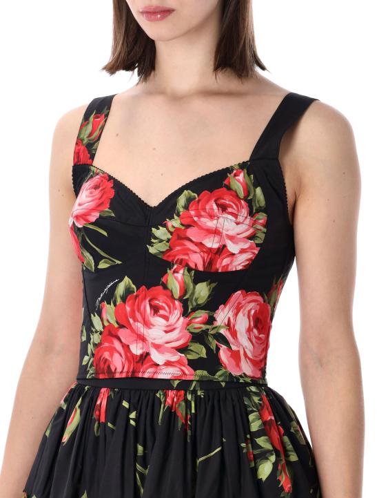 26SS 돌체앤가바나 로즈 부케 프린트 코튼 뷔스티에 탑 F7BB1THS5UT HN5ZN - DOLCE & GABBANA