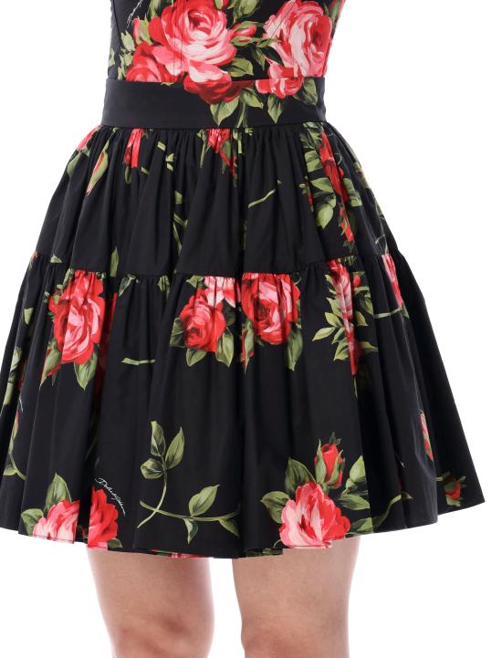 26SS 돌체앤가바나 로즈 부케 프린트 숏 스커트 F4CB1THS5UT HN5ZN SICILIAN ROSE BLACK - DOLCE & GABBANA