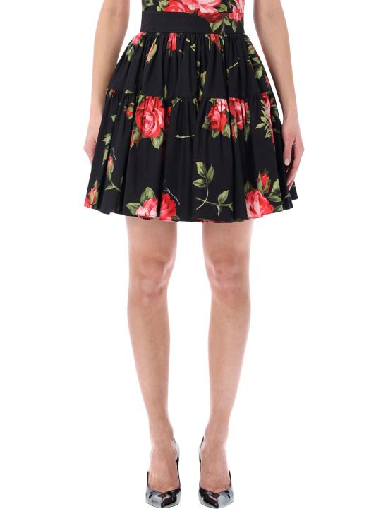 26SS 돌체앤가바나 로즈 부케 프린트 숏 스커트 F4CB1THS5UT HN5ZN SICILIAN ROSE BLACK