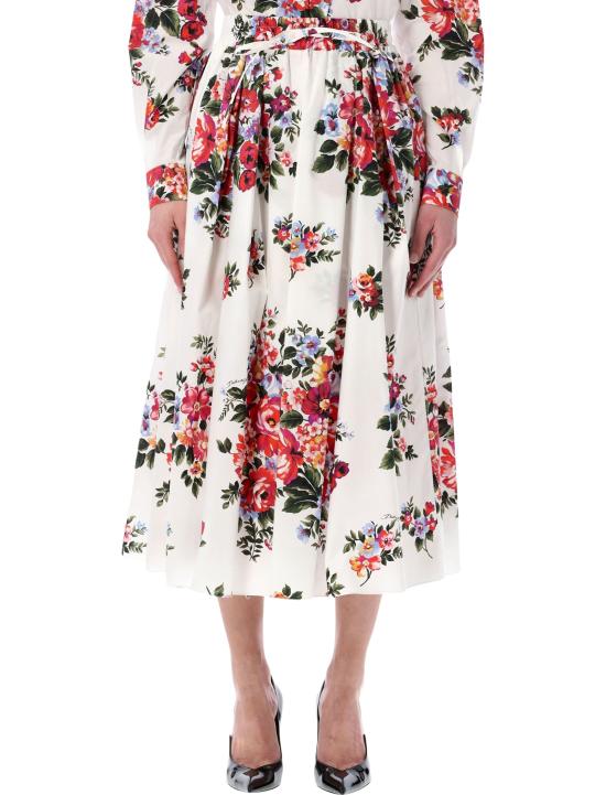 26SS 돌체앤가바나 플라워 부케 프린트 미디 스커트 F4DC7THS5UU HA5ZO